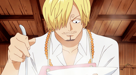 Sanji from One Piece smelling his cooked food.